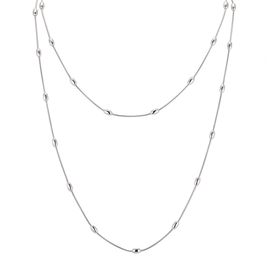 Stainless Steel Long Beaded Chain Necklace Layers Stacked Collar Trendy Jewelry Accessory for Women Girls Wife