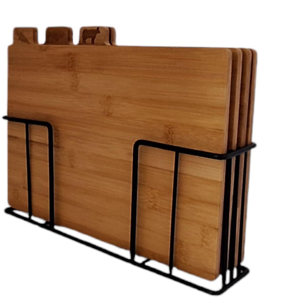 Bamboo Cutting Boards Set Of 4 Kitchen Boards + Steel Stand