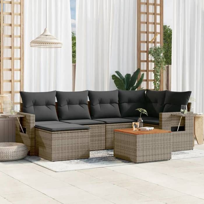 VidaXL Garden Lounge Set with Cushions 7 Pcs, Patio Sofas, Patio Furniture Set, Outdoor Furniture, Grey 3224667