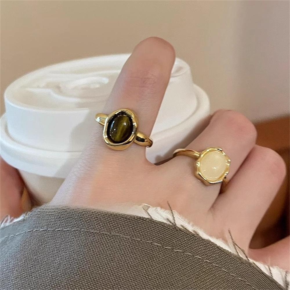 Tiger's Eye Stone Open Ring Temperament Niche Design Light Luxury Index Finger Ring Fashion Gold Ring