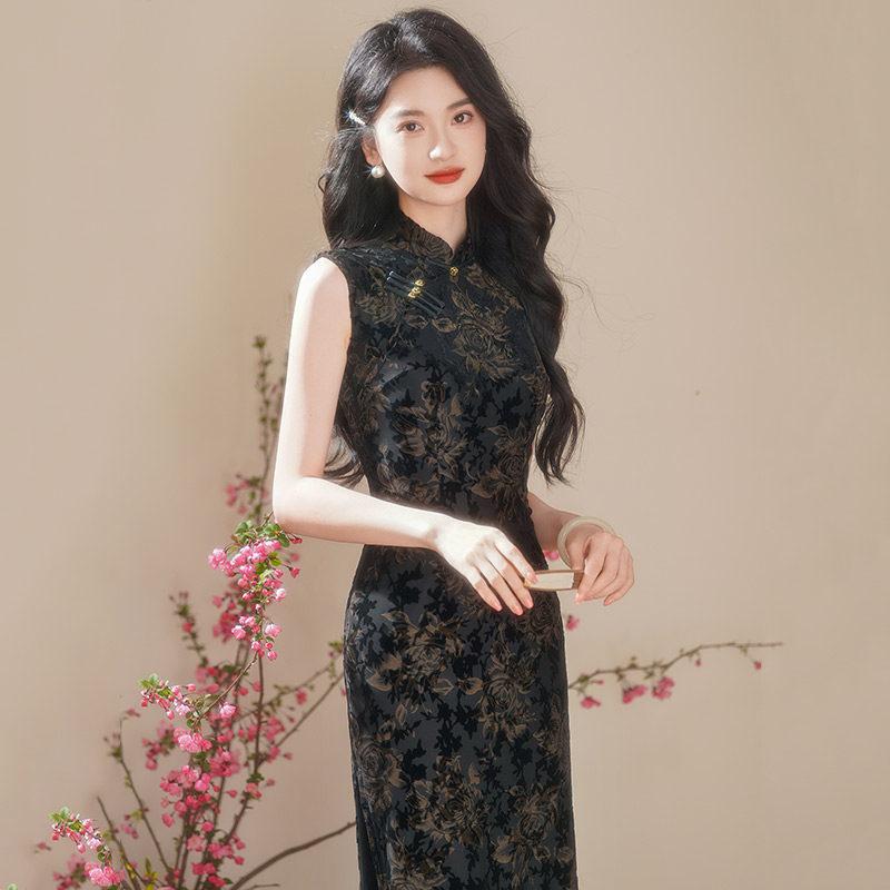 Schwarz ärmellos nationaler Stil neu chinesisch Suzhou lang Cheongsam verbessert jung 1011 neu Damen High-End Sommer