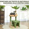 Cat Scratching Tree with House, Bed and 2 Balls, Made of Wood and Polyester, 44x30x98 cm, Green and Brown