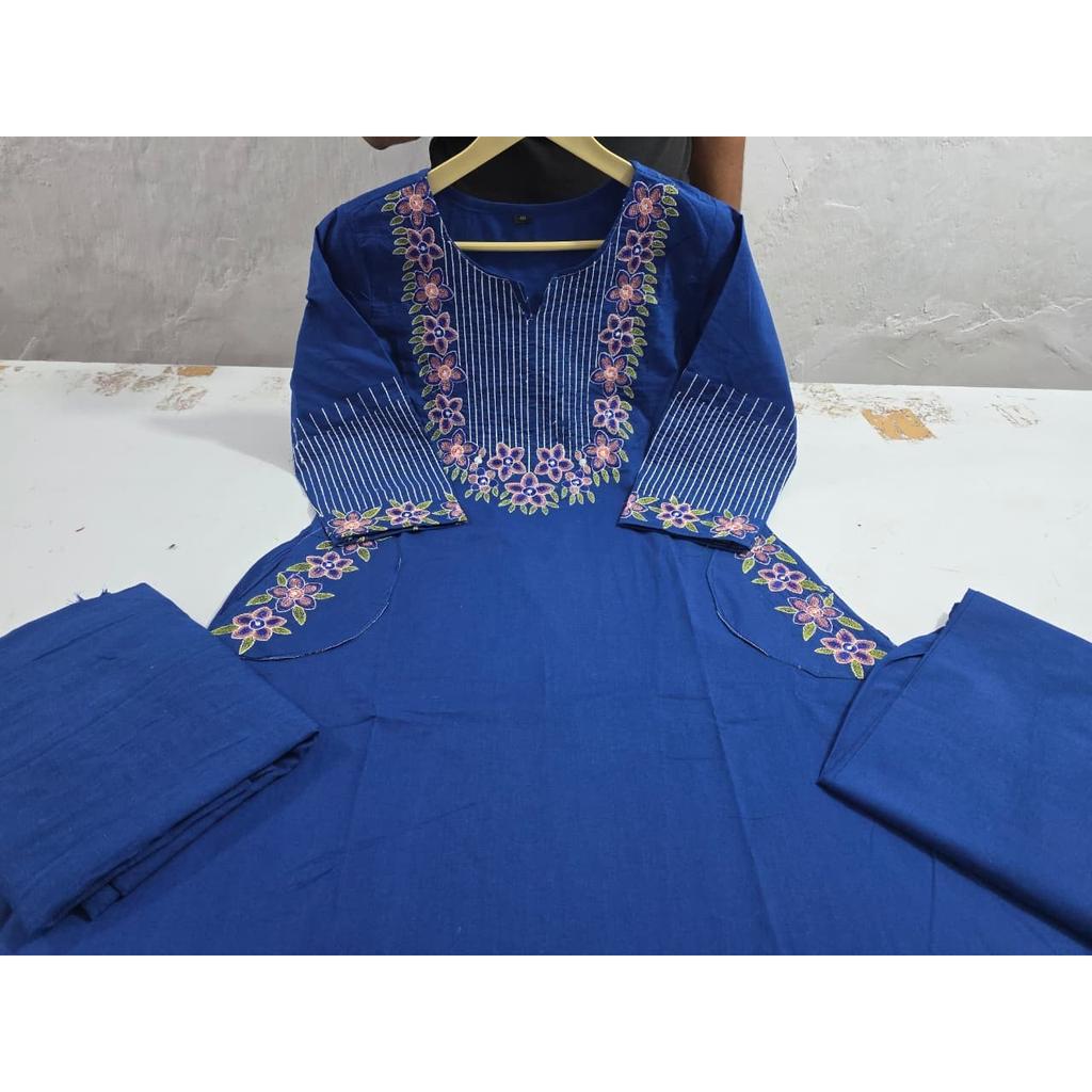 Women Aline Embroidery Kurti Pant Dupatta Set Pakistani Party Wear Top Kurta Set