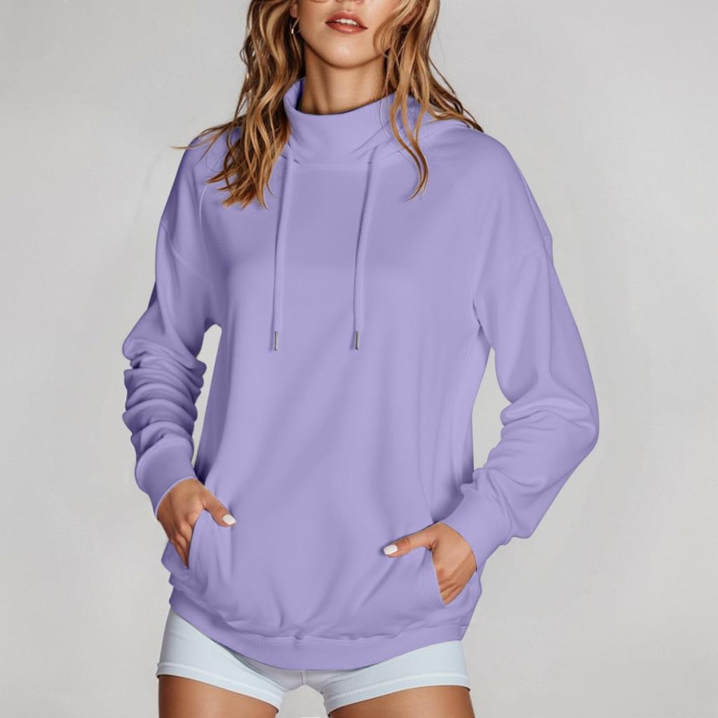 Women's Fashion Casual Long Sleeve Solid Color Hooded Sweatshirt Tops