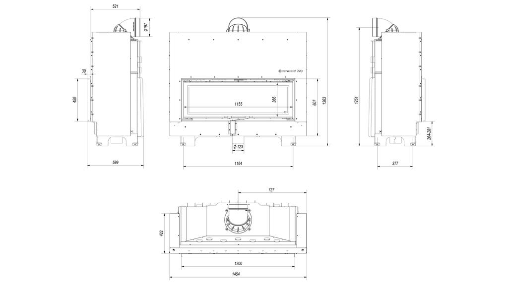 Stahlkamin KRATKI MB 20 kW Ø 200 Lift-up