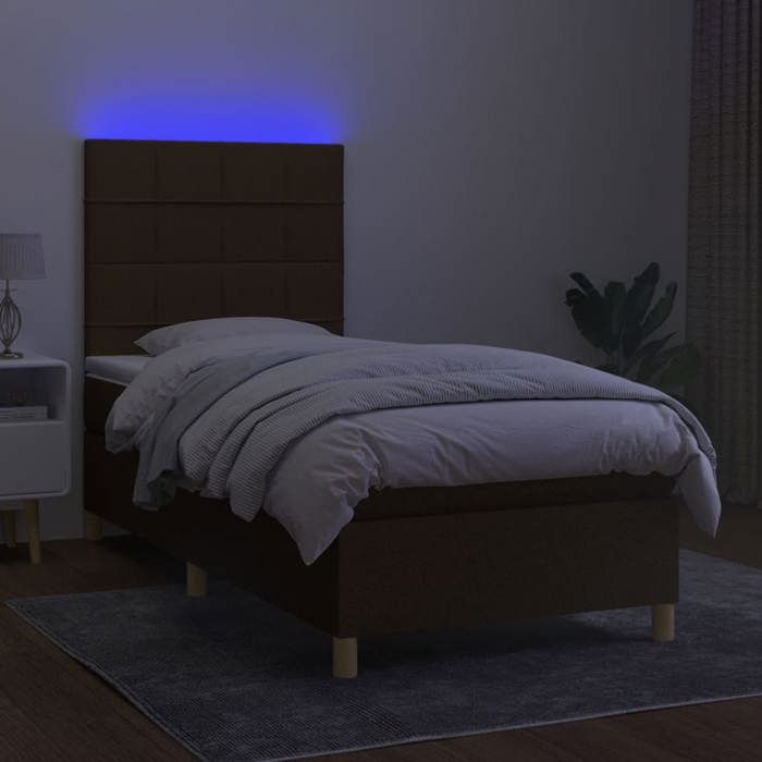 Exclusive House - Slatted Bed Base Mattress and LED Dark Brown 100x200 Cm