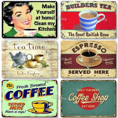 Vintage Coffee Metal Tin Sign 1pc - Retro Tea Time Poster, Decorative Plate, Industrial Wall Decor for Home/Bar/Cafe