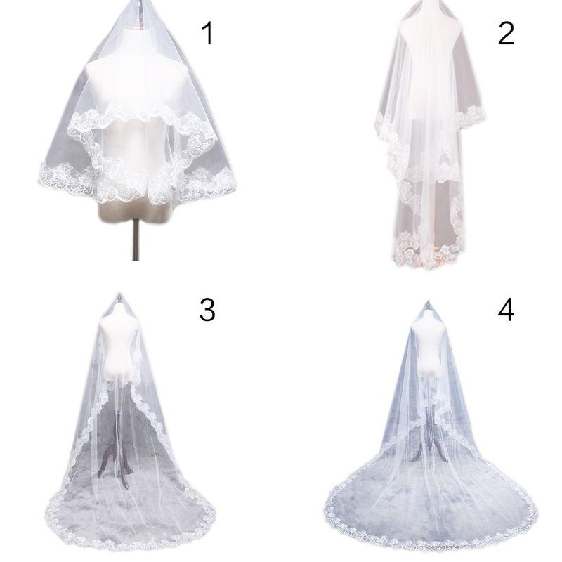 Womens Short Fingertip Length 1 Tier Lace Edge Wedding Bridal Veil Bride Tulle Hair Accessories Without Metal Comb