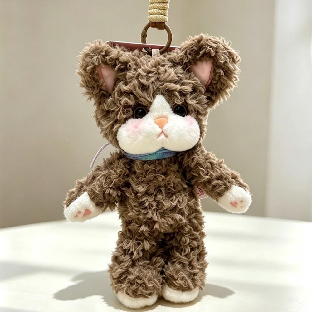 Curly German Cat Stuffed Bag Charm Soft Fluffy Ornament Cute Cat Plush Keychain Girls