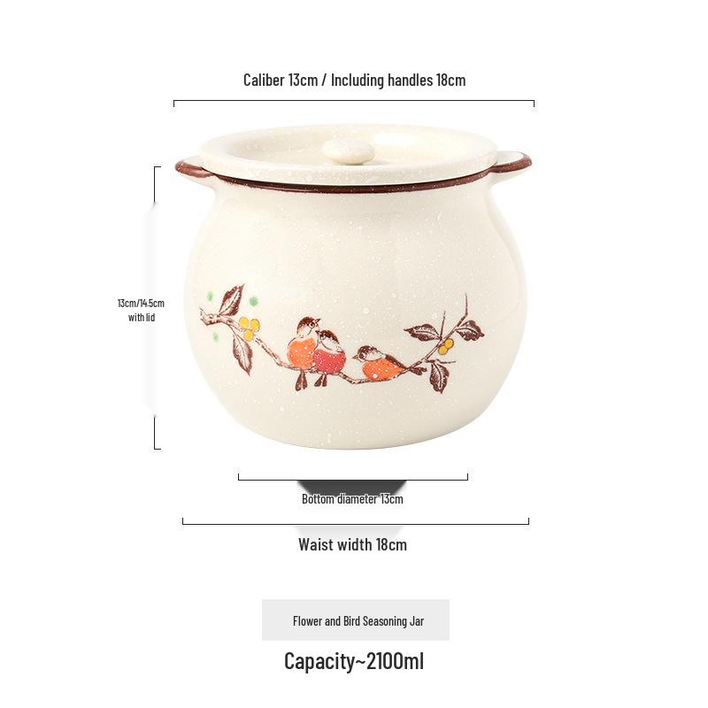 Japanese Double-Handle Ceramic Lard & Chili Oil Jar, Large Capacity, Heat-Resistant, with Lid & Spoon