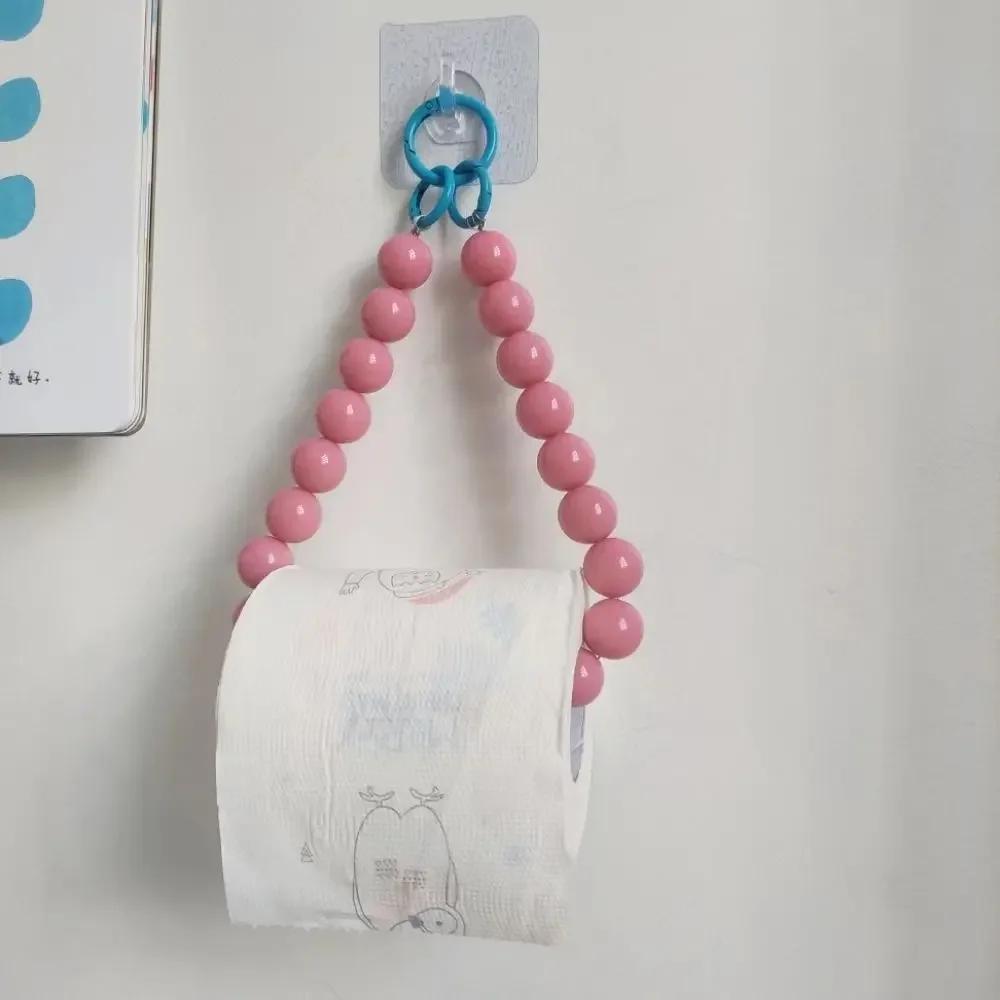 Pink Color Hanging Beaded Tissue Holder Toilet Paper Holder Phone Chain Home Storage Organizer Bathroom Decoration Accessories