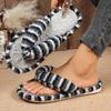 Fashion Fashion Colorful Striped Plush Slippers Women Winter Comfortable Indoor House Flip Flops Woman Clip Toe Non Slip Bedroom Slides