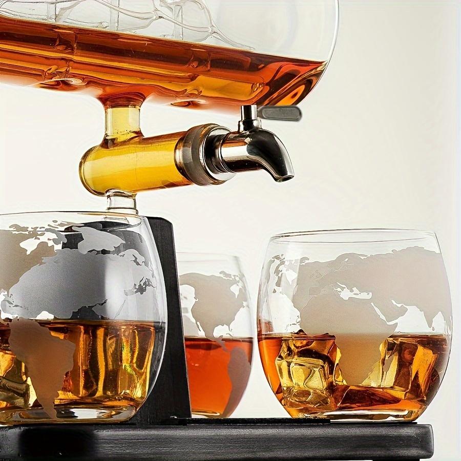 Nautical 1000ml Whiskey & Wine Decanter Set - Includes 4 Globe Glasses Elegant Home Bar Gift for Men and Dad