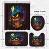 Halloween Shower Curtain Sets With Rugs Black Pumpkin Bathroom Set With Non-Slip Rug, Toilet Lid Cover, Bath Mat And 12 Hooks