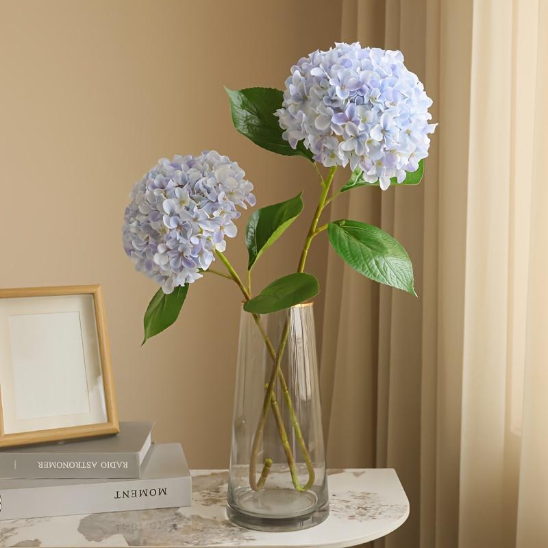 Vibrant Pink Artificial Flowers - 3pcs Realistic Hydrangea Bouquet with Green Stems - for Home, Wedding, Office, and Holiday Decor