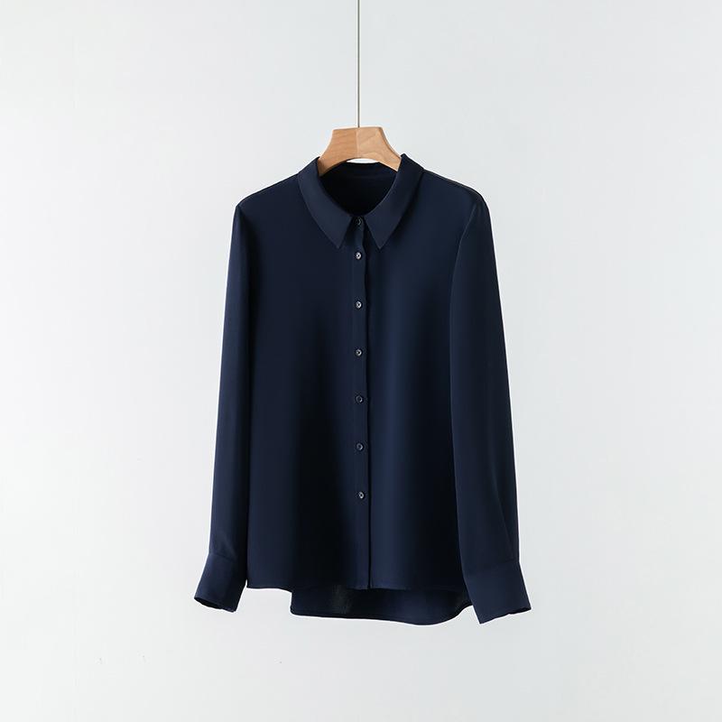 2025 Spring Women's Long Sleeve Silk Blouse - Luxurious Mulberry Solid Color Shirt
