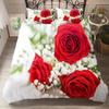 Red Rose King Queen Duvet Cover Romantic Flower Bedding Set Valentine's Day Quilt Cover Couples Floral Polyester Comforter Cover