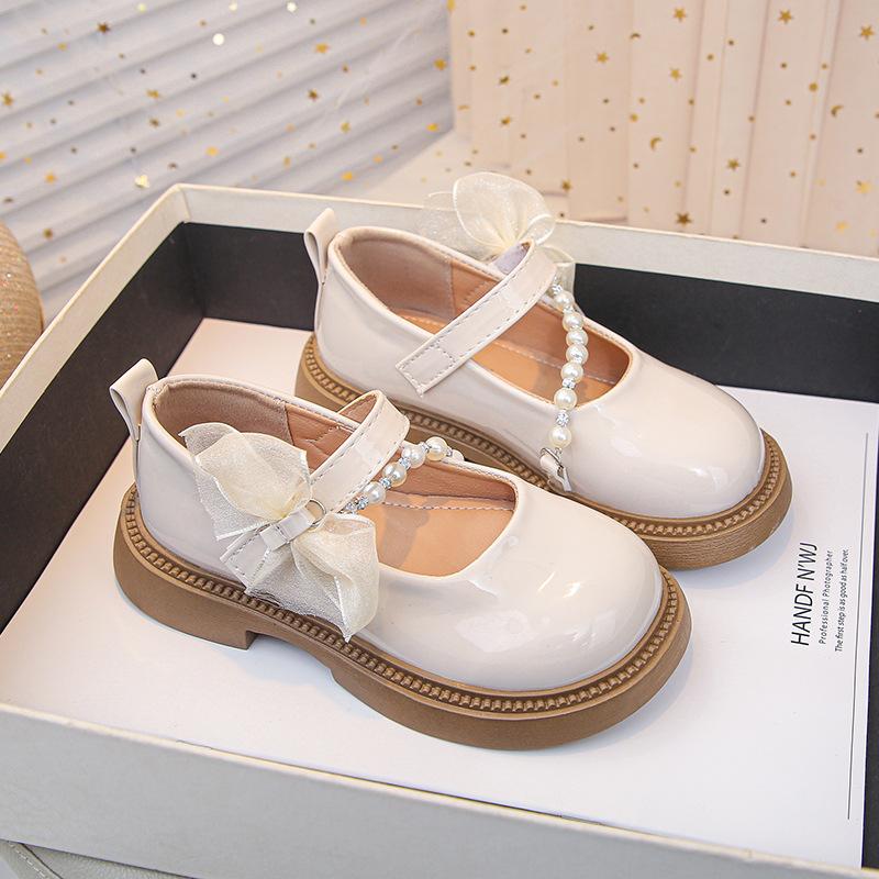 Girls' leather shoes 2025 spring and autumn new little girl bow princess shoes children's versatile black soft-soled leather shoes tide