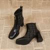 High Heels Ankle Boots Women Chunky Square Toe Shoes Woman 2024 Trend Winter New Chelsea Snow Botas Zipper Goth Mujer Zapatos