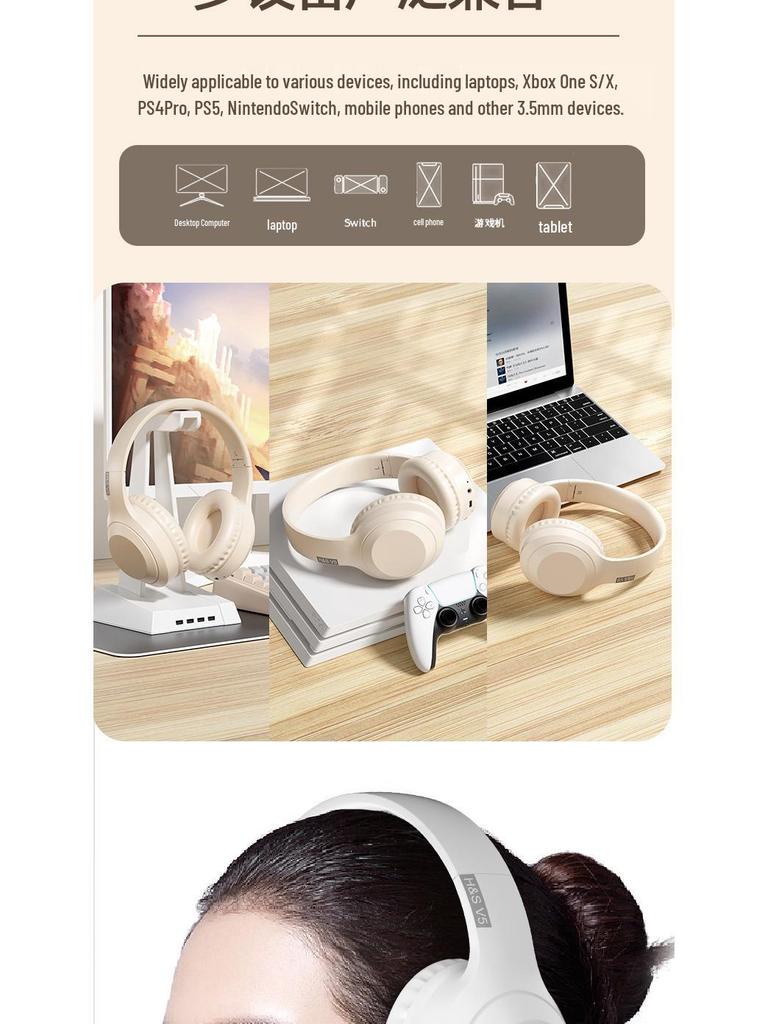 V5 Bluetooth 5.3 Over-Ear Headphones: Wireless/Wired with Microphone, Card Slot, Music & Gaming Compatibility