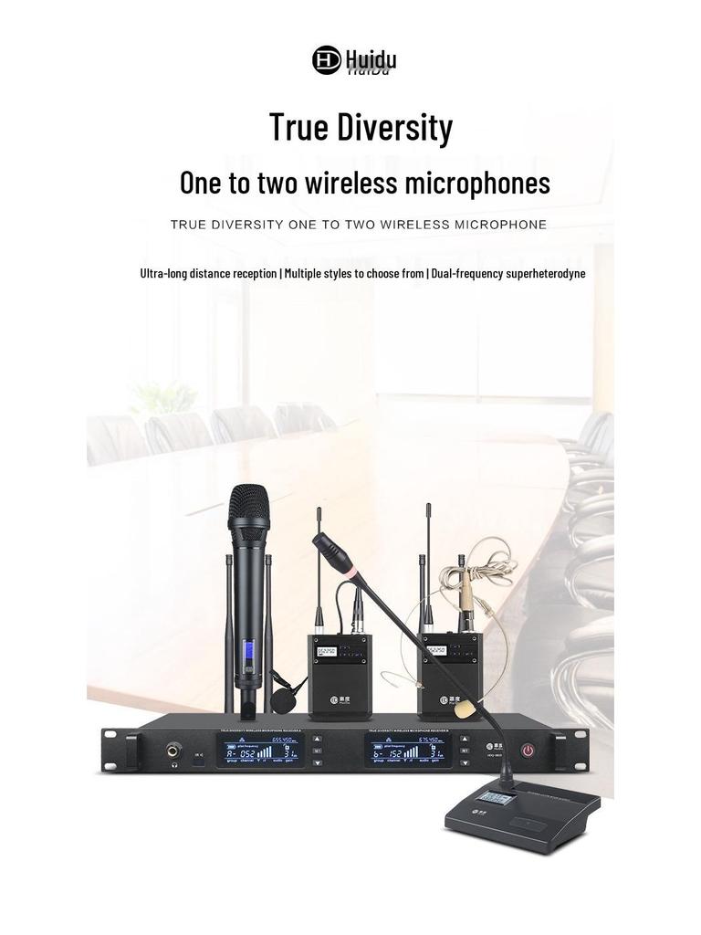 HuiDu HDQ-6603 Professional True Diversity Wireless Lavalier Microphone for Stage Performance