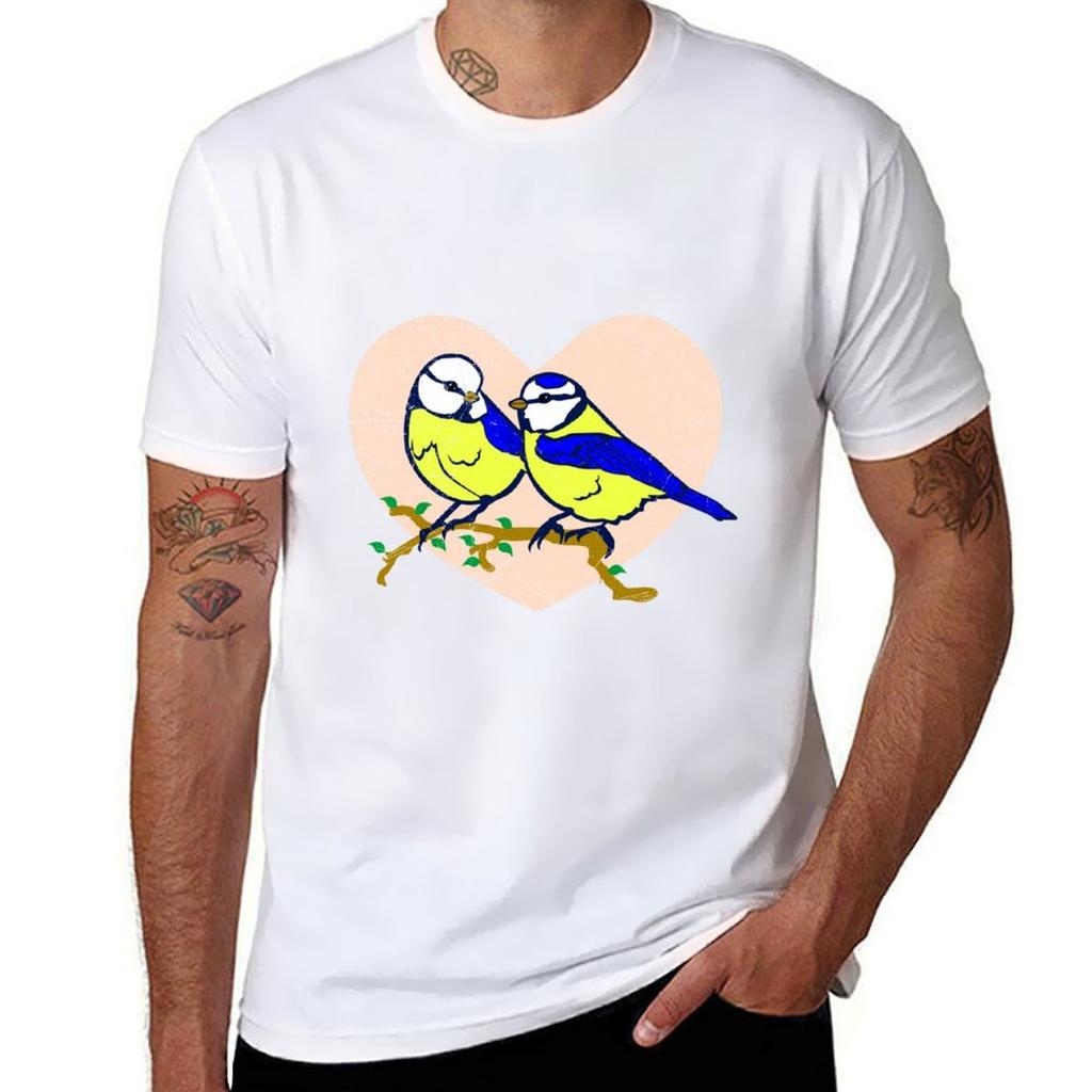 Two Eurasian Blue Tits In Love Spring Bird Lover Tshirt Soft Stretch Short Sleeve Top