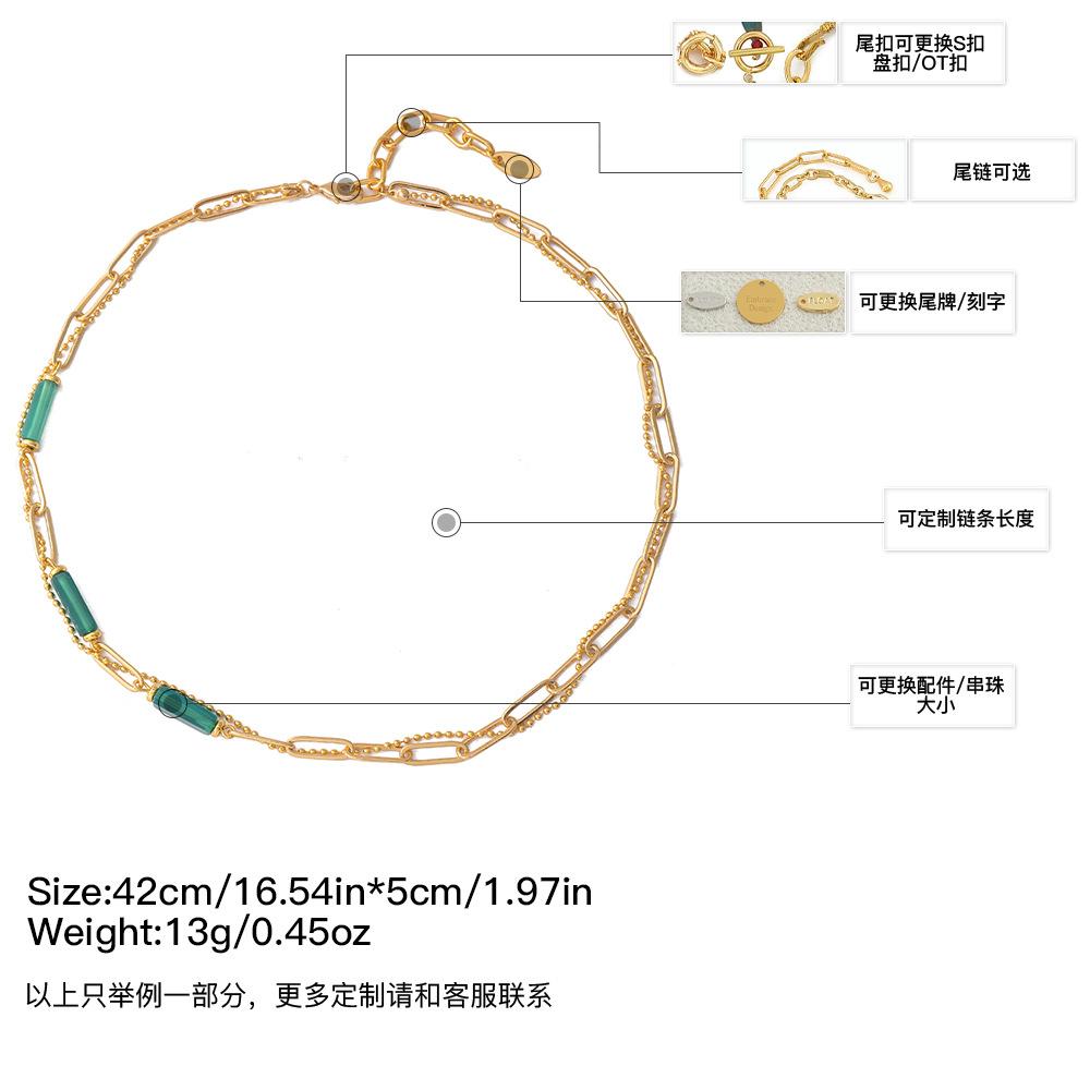 GEMCHIC Women s Green Natural Stone Gold Plated Chain Necklace Geometric Pendant Collarbone Jewelry