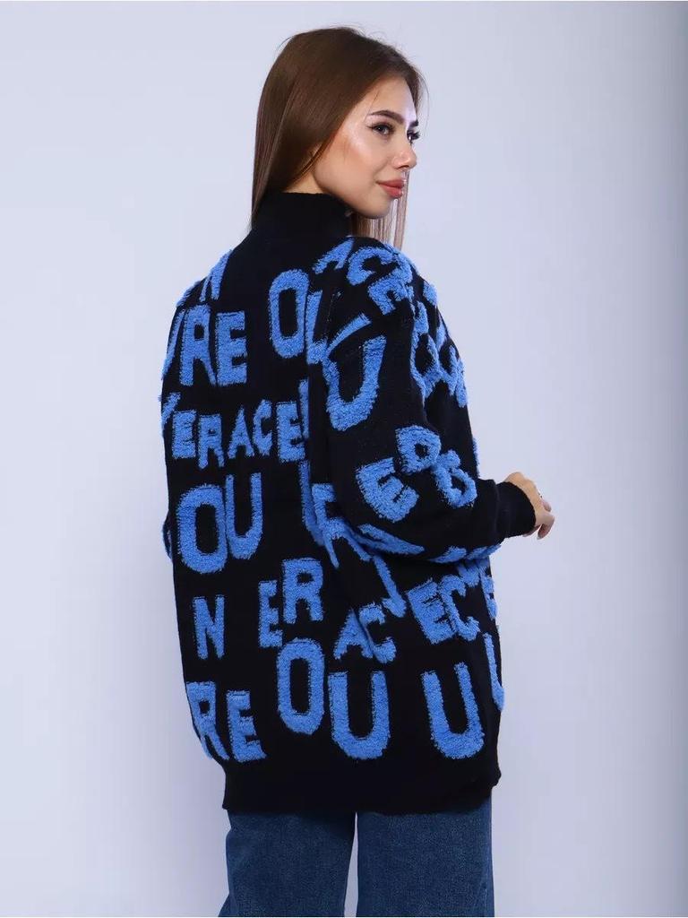 2025 Autumn/Winter European & American Chenille 3D Letter Embroidered Sweater: New Loose Jacquard Knit Top