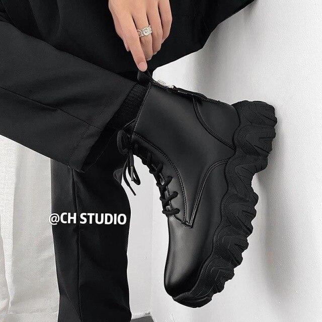 

Ботинки мужские, нескользящие, водонепроницаемые, зимние мужские туфли, короткие ботинки на платформе с высоким берцем, британские универсальные армейские ботинки, мужские 39 чёрный