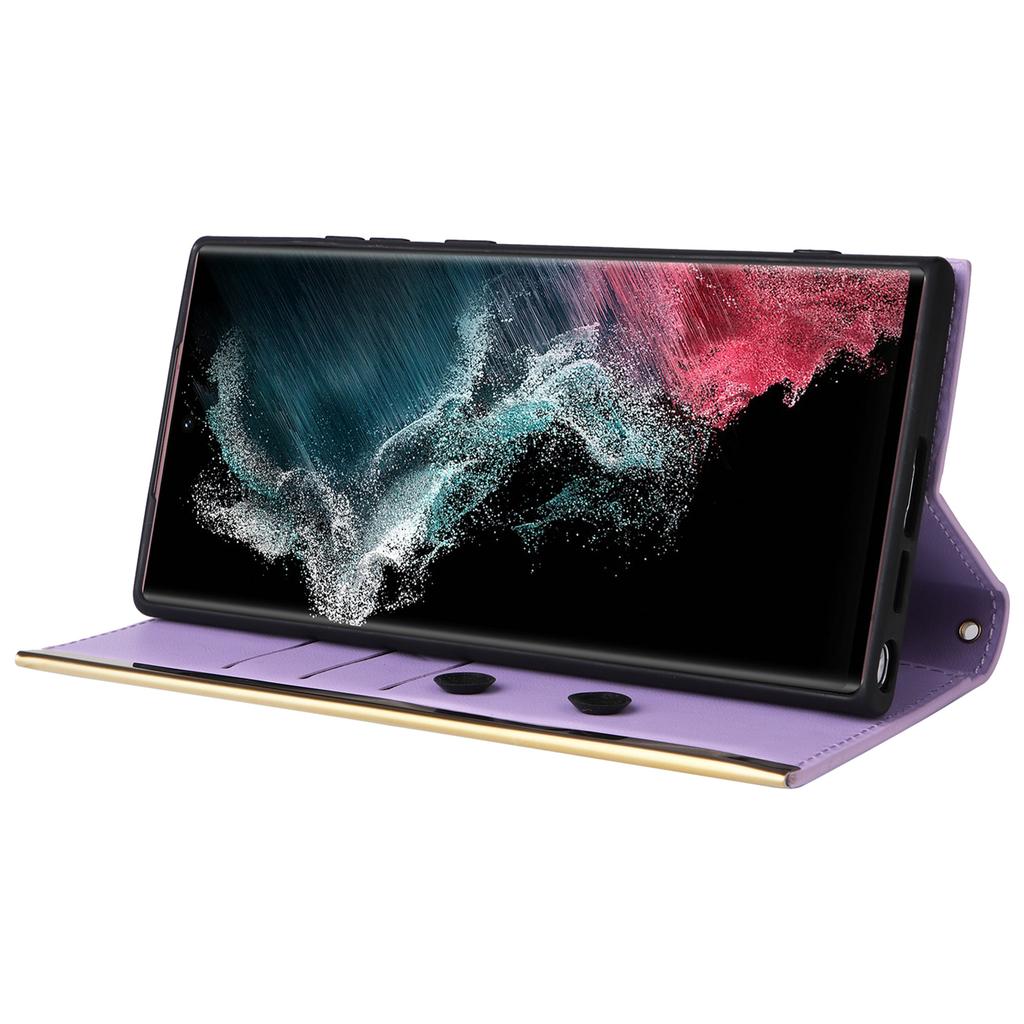 For Samsung Galaxy S22 Ultra 5G Wallet Case PU Leather Flip Phone Cover with Shoulder Strap