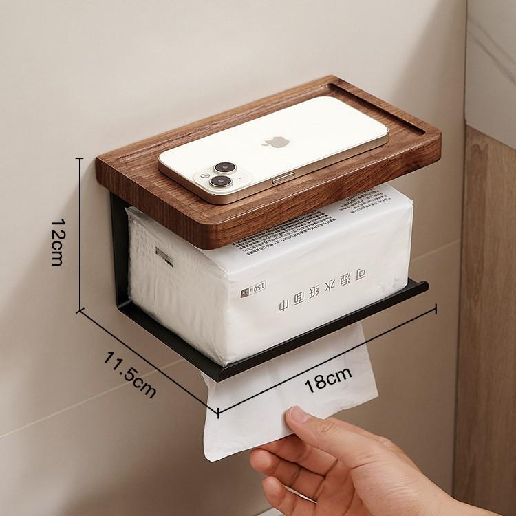 Punch-Free Walnut Toilet Paper Holder & Hand Wash Storage Rack