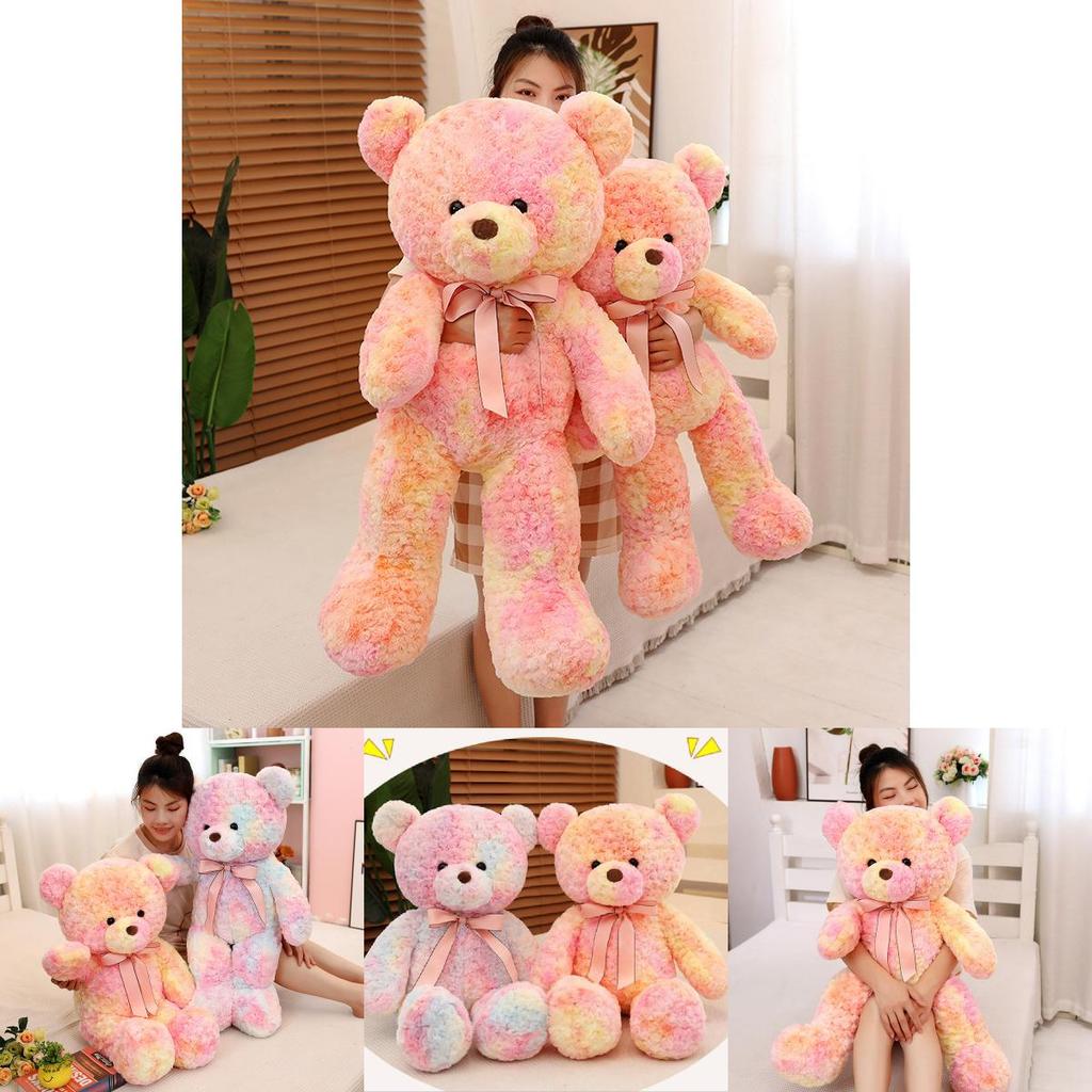 Adorable Tie-dye Teddy Bear Plush Toy With Rainbow Ribbon Soft And Cuddly 100cm