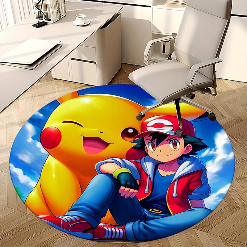 1pc Pikachu Pikachu Round Carpet - Anime Design Chair Mat for Office, Home Decor, Living Room