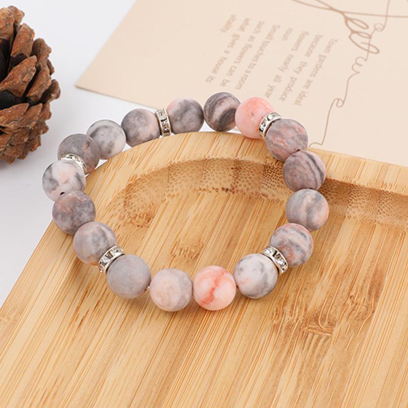 8mm Pink Zebra Stone Bead Bracelet with Gift Card: Perfect Holiday Friendship & Love Gift for Men & Women