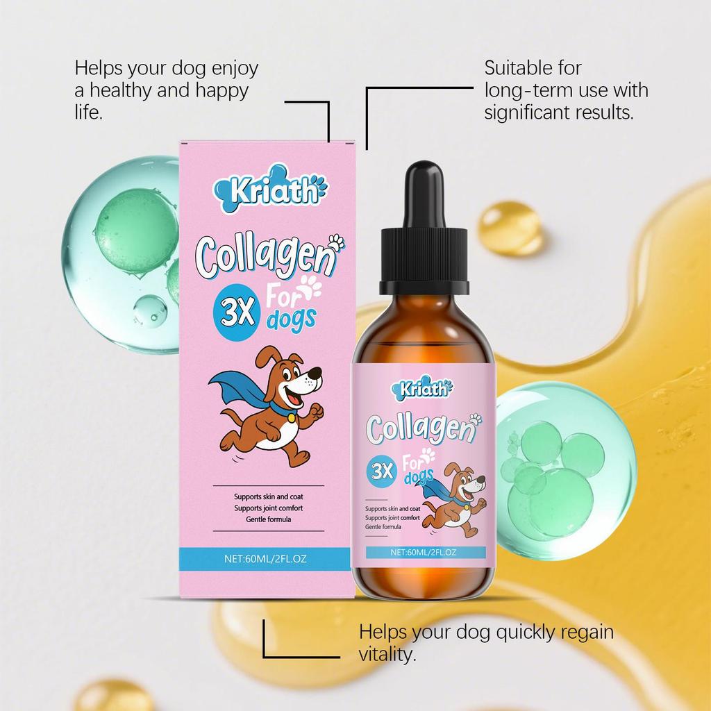 Kriath Honden Collageen Druppels, Milde Formule, Gewrichts-, Vacht- en Huidverzorging voor Honden, Voedingssupplement 60ml