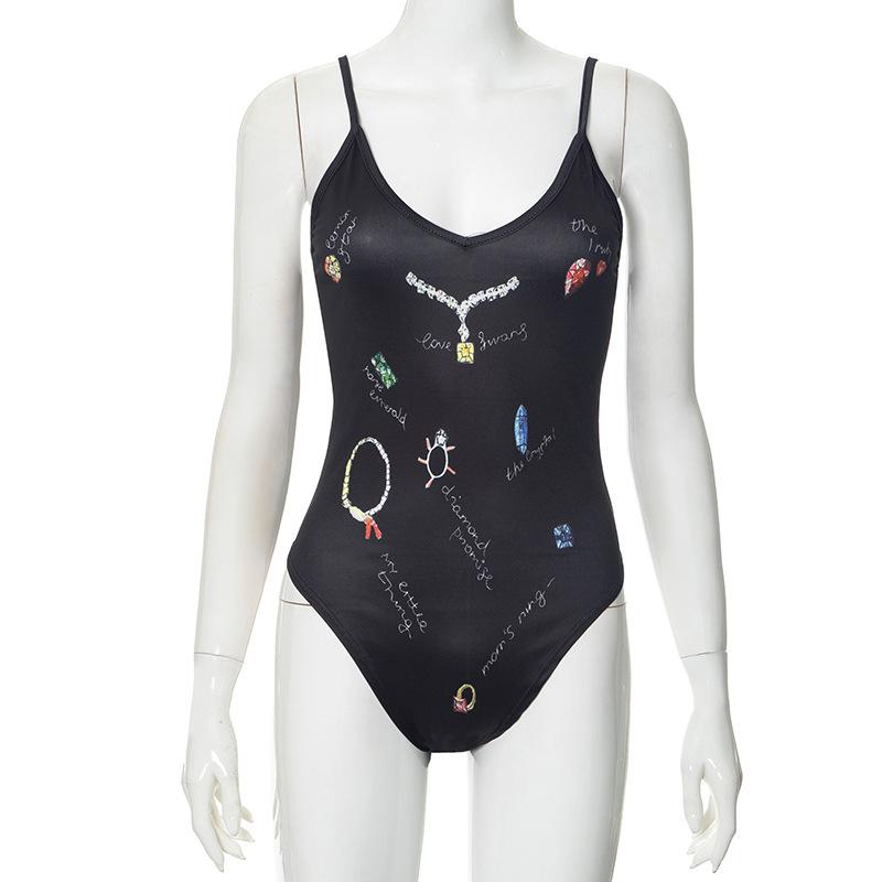 

Y2K женский летний жилет облегающий комбинезон с принтом и открытой спиной L чёрный