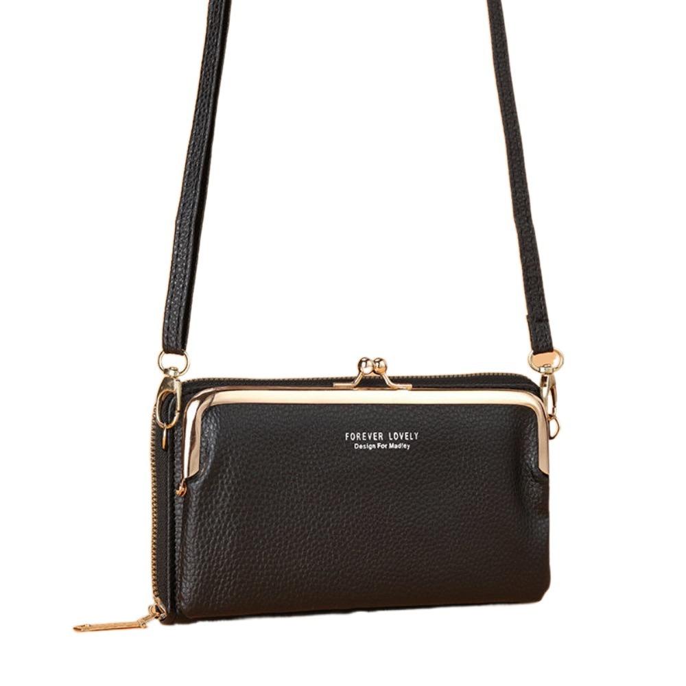 Solid Color Leather Wallet PU Women Card Holder Fashion Phone Crossbody Bag  Girl