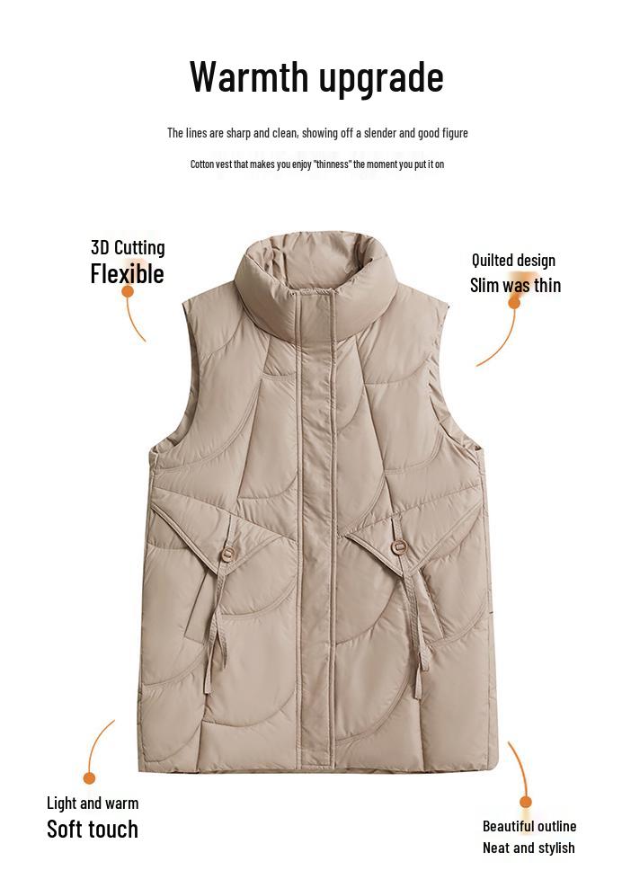2026 Autumn/Winter Women's Mid-Length Sleeveless Cotton Padded Vest