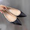 Pointed head shallow mouth small man invisible inner height increase single shoes French retro lambskin flat bottom women's shoes rivet evening shoes