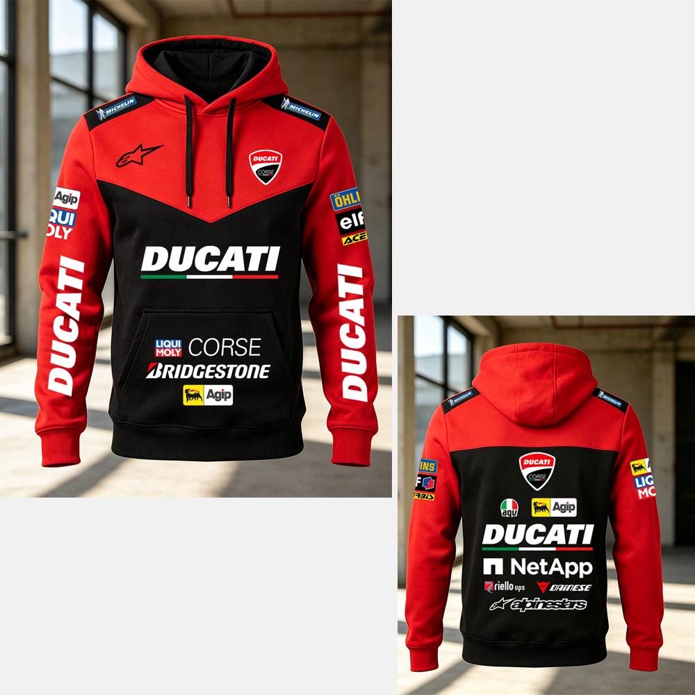 Ducati Heren  Corse MotoGP Racing Hoodie Print Pullover Sweatshirt Casual Motorfiets Sport Hooded Top 2XL