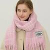 Wool Blended Line Checked Muffler - Light Pink