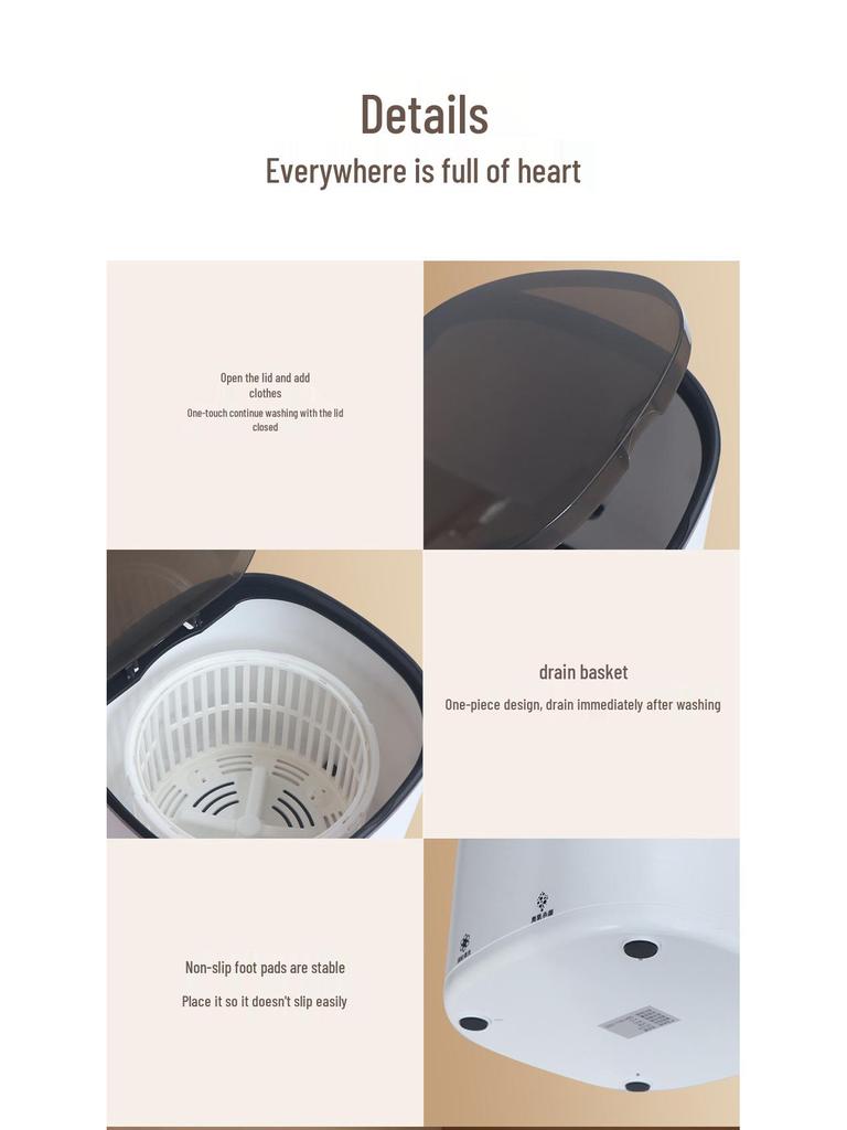 Nešiojama išmani mini turbininė skalbimo mašina apatiniams, kelnaitėms ir kojinėms su ozono valymu