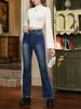 Women Textured Mock Neck Flare Long Sleeve Crop Top Elegant Preppy Style Y2K Rib Knit Slim T Shirt Blouse