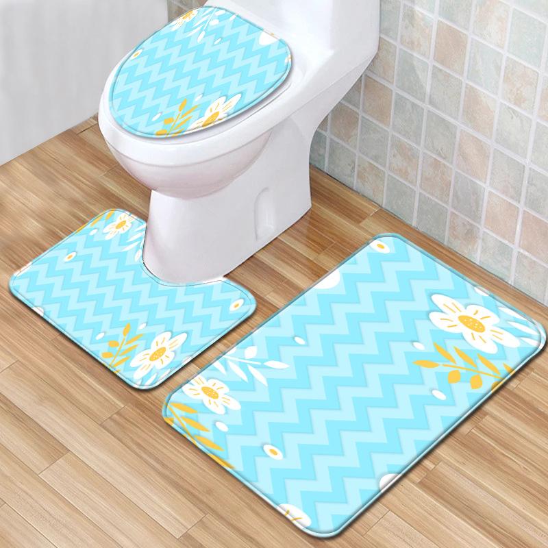 Striped Checkered Toilet Three-Piece Floor Mat Bathroom Three-Piece Carpet Doormat