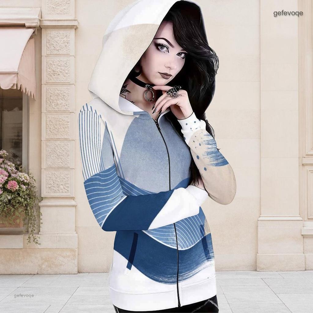 Women Plus Size Black Beige Printed Asymmetric Cutout Neck Hooded Long Sleeve Fitted Top