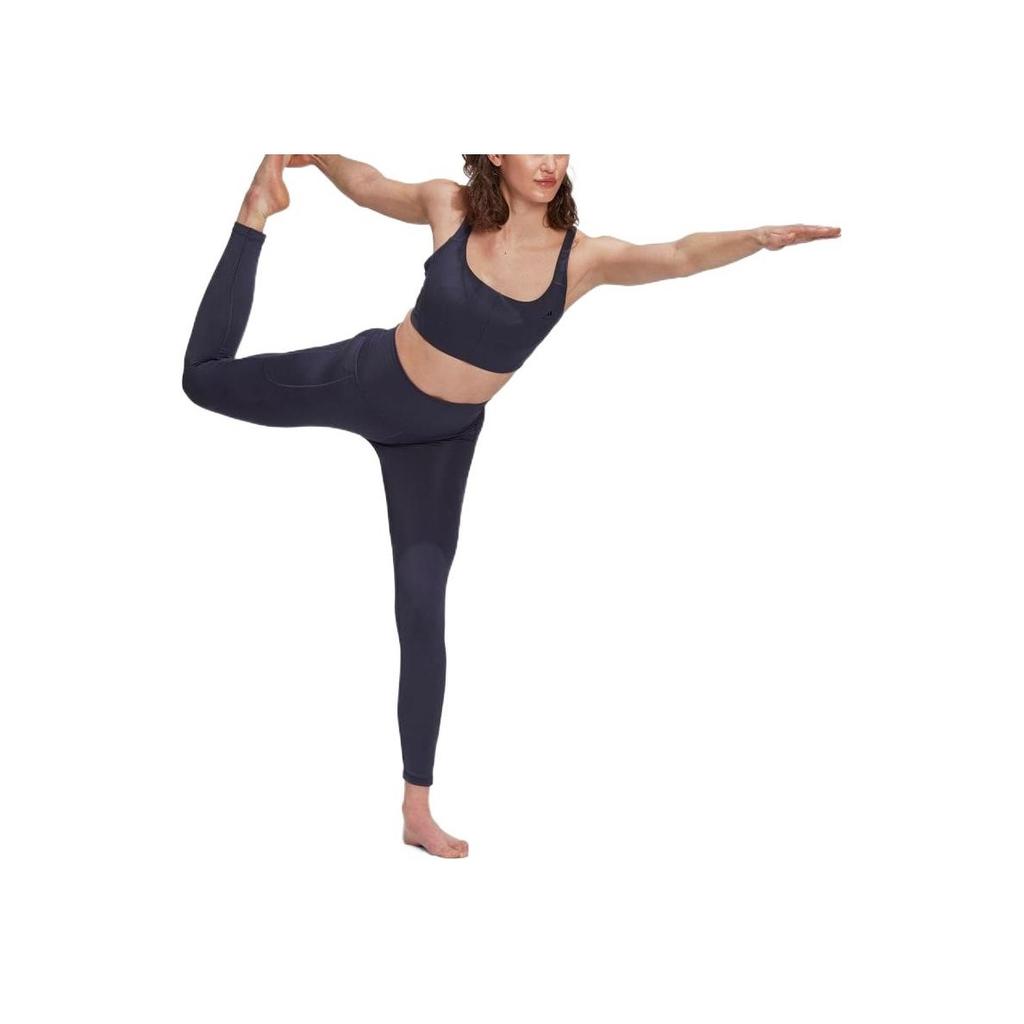 Adidas Solid Color Logo High Waist Fitness Leggings Women Bottoms Navy-Blue HC6638