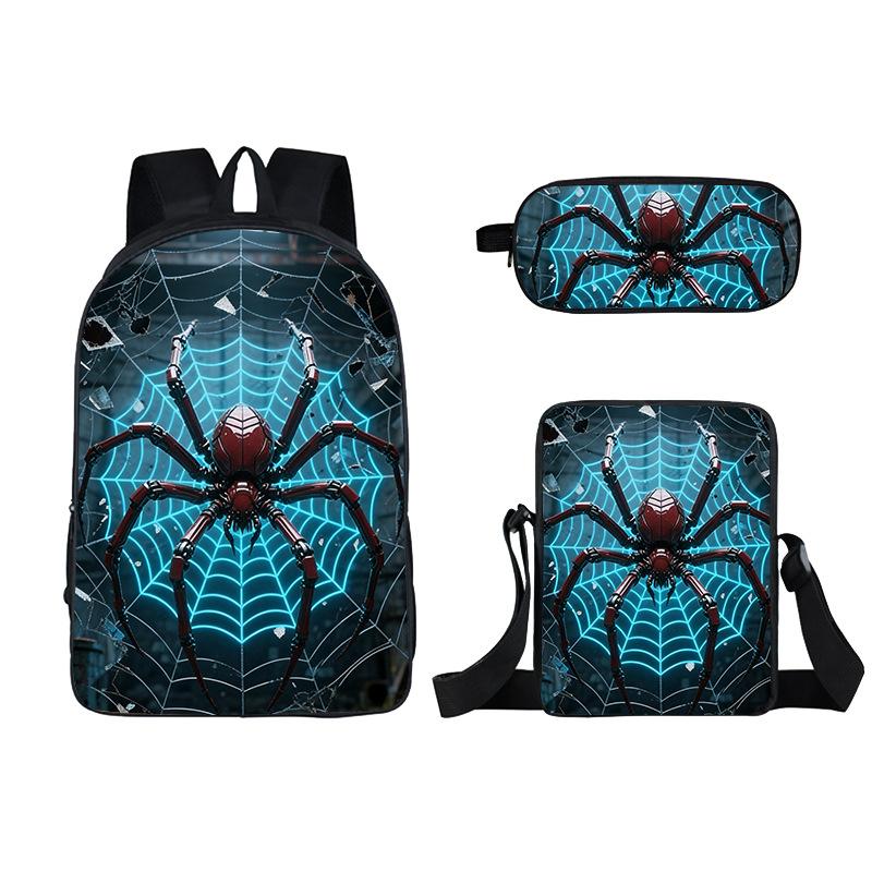 Flat Spider Pattern Schoolbags Cartoon Printed Children's Backpack Large Capacity Pencil Case Boys Girls Elementary School Students' Backpacks