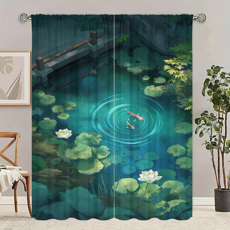 Outdoor Landscape Printed Curtain Polyester Suitable Home Decoration Excluding Poles Set Of 2 Artistic Made Washable