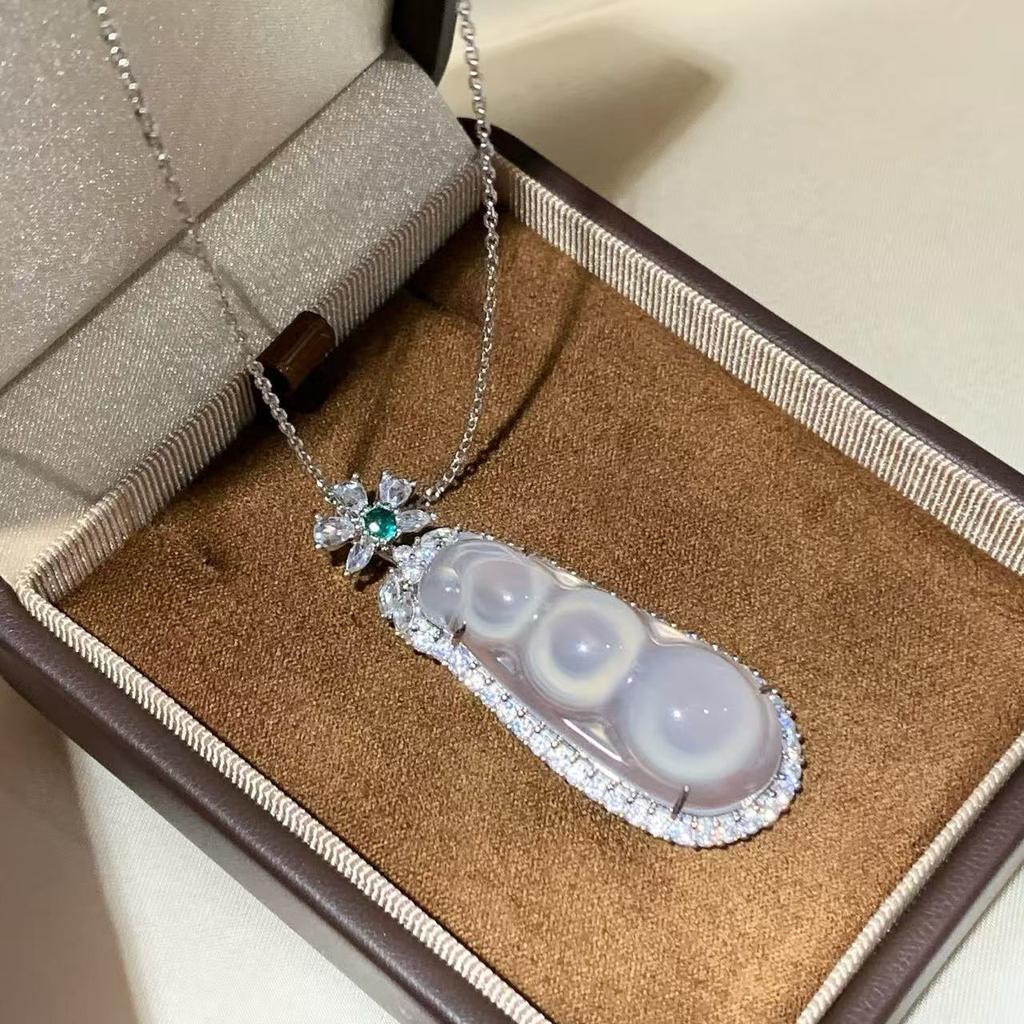 Musla Design Pure 925 Sterling Silver Pave Aaa Zircconia White Chalcedony Four Seasons Beans Necklaces For Women Fine Jewelry