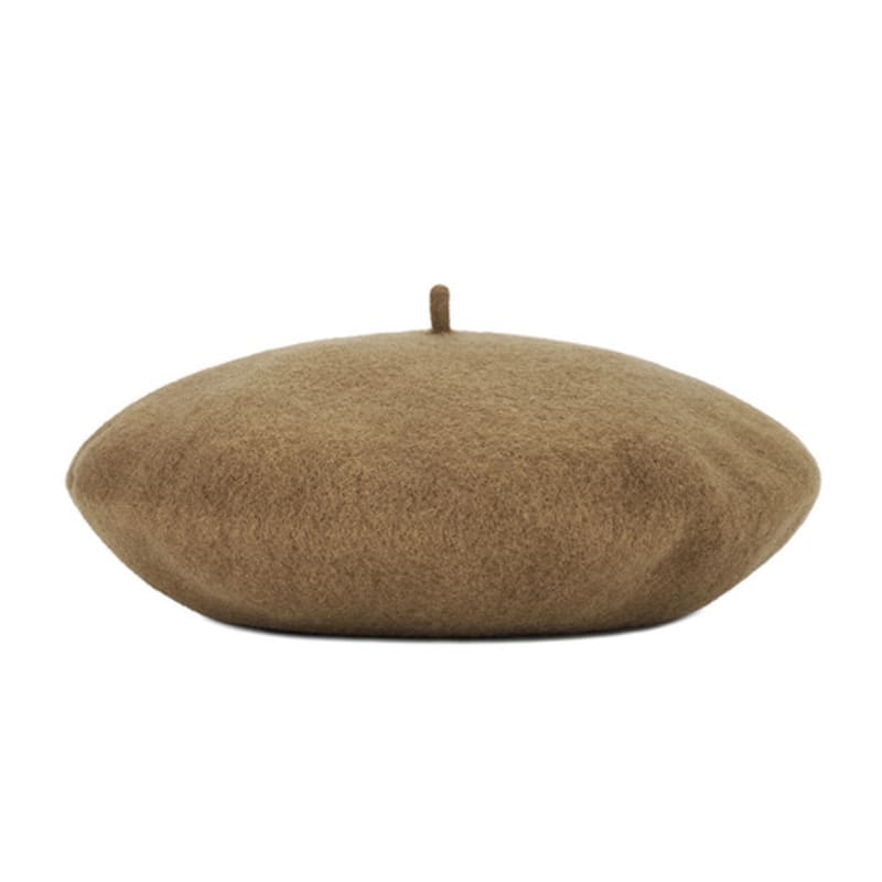 VARZAR Cursive Logo Wool Beret Camel